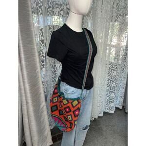 Hand‎ crochet colorful boho hobo bag - Knit crossbody purse